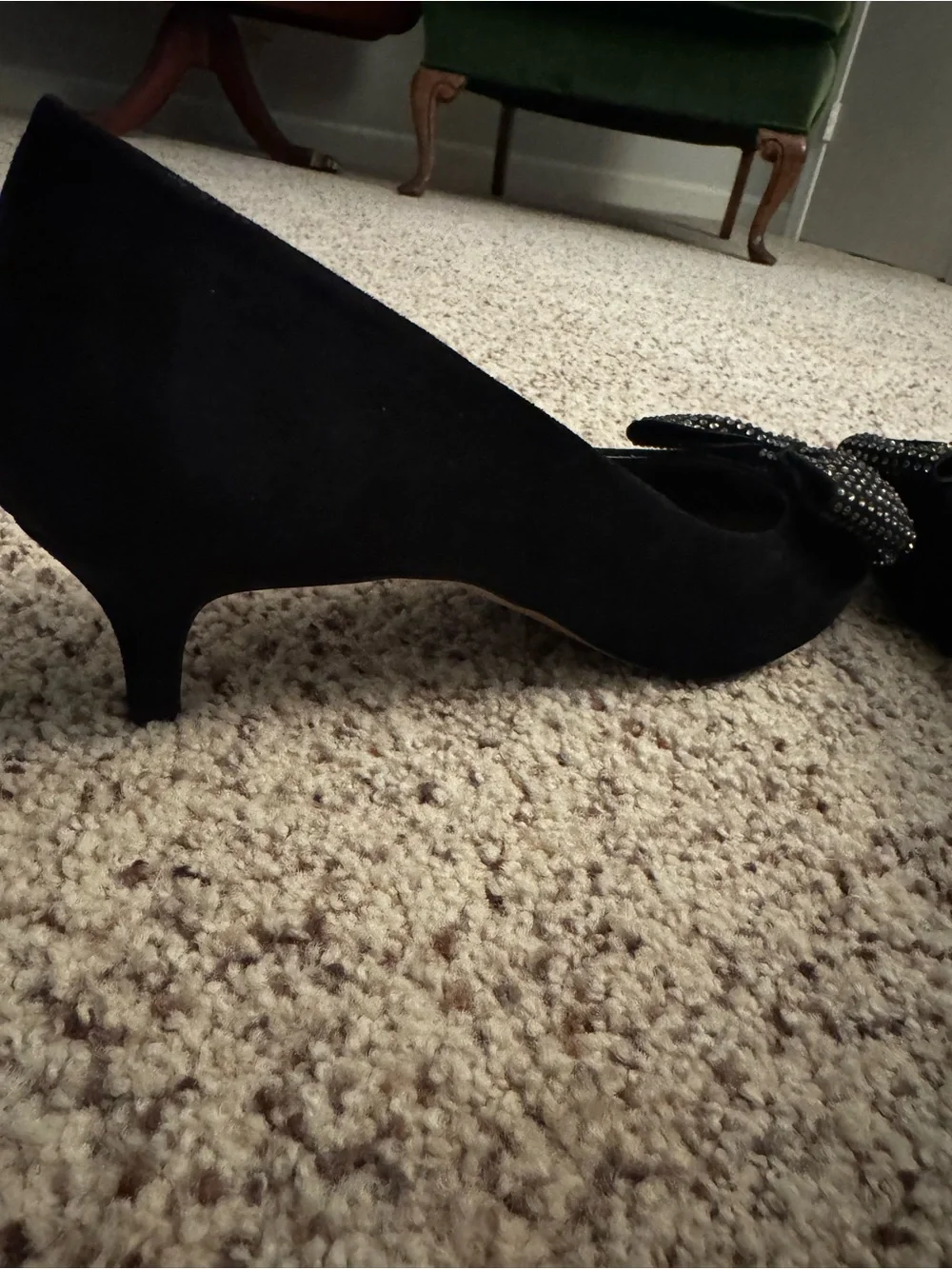 J. Crew Black Kitten Heels with Crystal Bow Accent